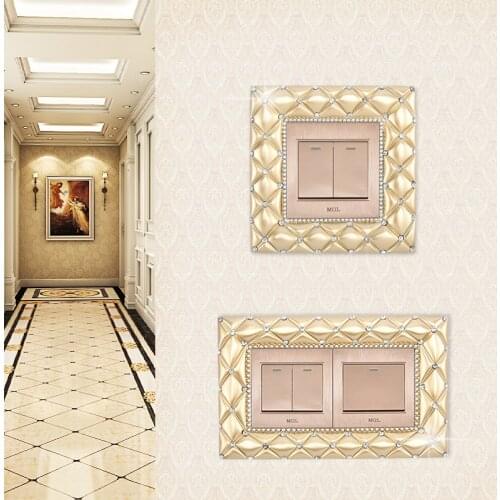 European style Diamond gold switch stickers Creative socket protective cover Single Double Open self-adhesive wall stickers