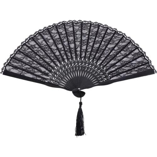 Cotton Bamboo Vintage Fan Chinese Japanese Retro Hollow Out Lace Fan Dance Hand Fan Home Decoration Craft Gift