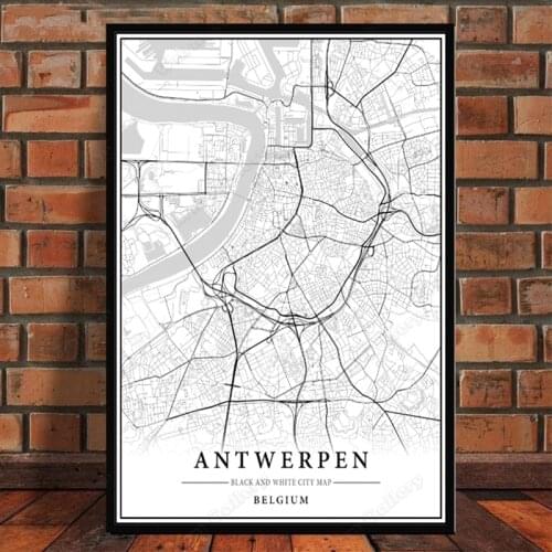 Antwerpen country Road Map Nordic Living Room Decoration Canvas Poster Modern Home Decor Black White Minimalist Painting