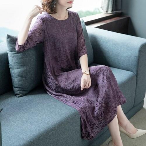 Summer Imitate Silk Dress Purple Female three-point Sleeve Loose Casual Dresses High Quality Elegant Plus size 5XL vestidos