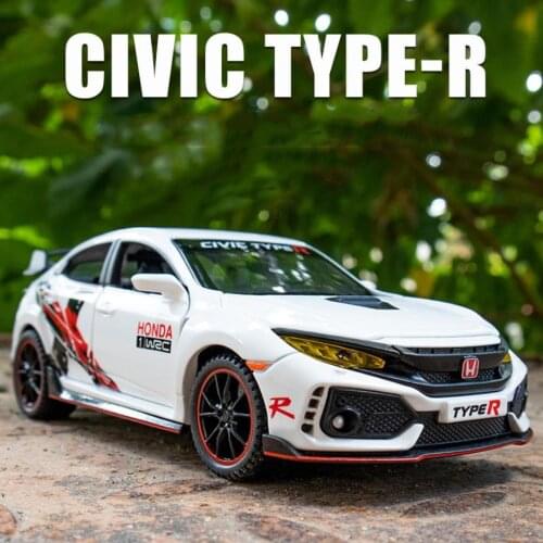 Hot 1:32 scale wheels Honda civic type-r JDM sports car metal model light and sound w2c diecast vehicle pull back toy collection