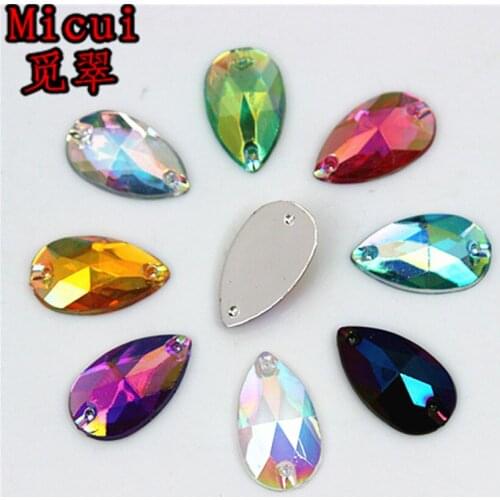 Micui 100PCS 11*18mm AB Drop Acrylic Rhinestones Crystal Flat Back Beads Sew On Stones For Clothing Craft Decoration ZZ640
