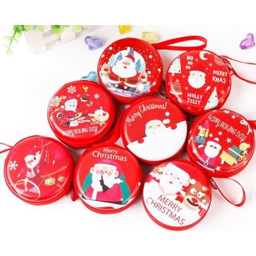 Cute Christmas Coin Purse Cartoon Kids Girls Wallet Earphone Organizer Box Small Coin Pocket Christmas Gift Santa Claus Box