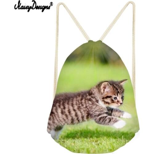 Noisydesigns The New Small Drawstring Bag Women Custom Logo For Woman Girls Teen Drawstring Backpack 3D Cat Printing Bagback