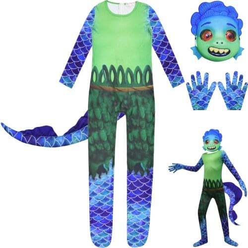 2021 New Luca Alberto Sea Monster Cosplay Childrens Pantyhose Mask Tail Set Halloween Christmas Childrens Birthday Gift Tights