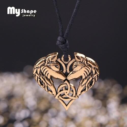 My shape Celtics Spirit Wolf Pendant Necklace Couple Heart Necklaces Love gift Norse Vikings Wolf Head Original Animal Jewelry