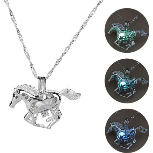 3 color Luminous horse Necklace Glowing in the Dark Necklace Hollow Luminous Necklace Pendant Christmas Gifts Jewelry 2020
