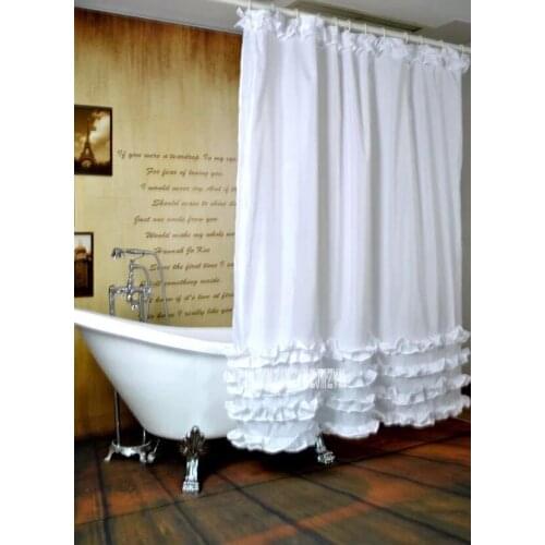 Thicken White Lace Shower Curtain Bathroom Hanging Curtain Waterproof Mildewproof Polyester Bath Curtain With Metal Hooks