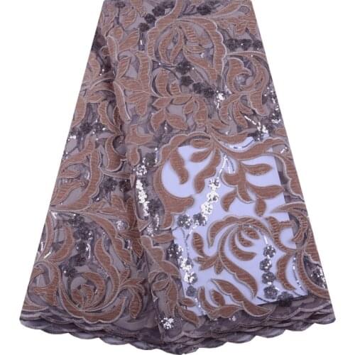 Latest African Tulle Mesh Lace Fabric 2019 High Quality Gold French Net Velvet Sequin Lace For Evening Dresses S1176
