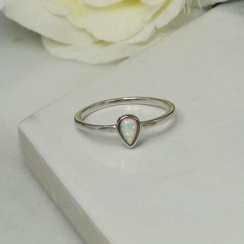 Drop ship 100% 925 real silver Delicate Ring Minimalist Single Tear Drop and round cz Opal Simple Thin Ring full size 5 6 7 8 9