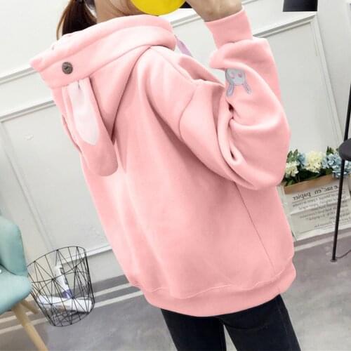 New Kawaii Rabbit Ears Cotton Harajuku Hoodies Women Long Sleeve Drawstring Hooded Sweatshirt Pullover Autumn Winter Tops A40