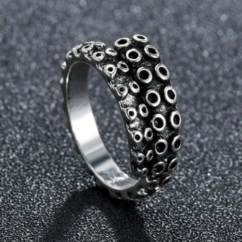 Unisex Adjustable Gothic Rings for Women Men Silvery Sea Squid Octopus Ring Trendy Jewelry Vintage Rock Opened Size Anillos