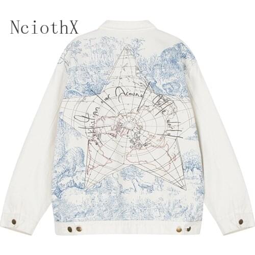 Autumn White Print Denim Jacket Women Basic Coat Fashion Long Sleeve Loose Jean Jackets Female Jaquetas Feminino 2021 New