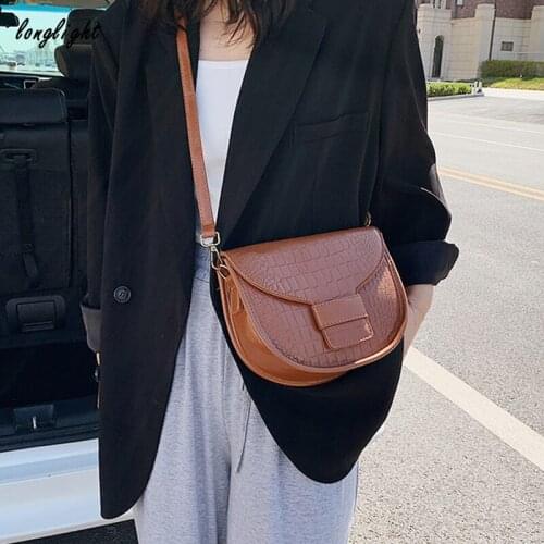 Longlight Lady saddle bag Woman half-moon shoulderbag Crocodile pattern crossbody bag Women popular semicircle casual bag