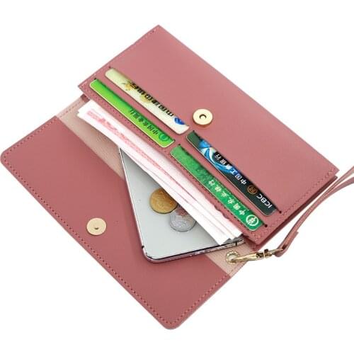 Women Wallet Red/green/pink/blue/gray/black Long Female Purse PU Leather Cellphone Bag Hasp Female Card Wallet