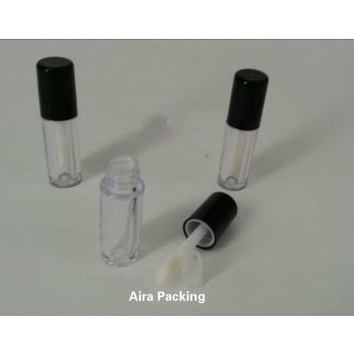 1.2ML 100pcs/lot Mini Sample Cosmetic Lipstick Refillable Bottle Small Plastic Clear Lip Gloss Tube n Black Cap Lip Beauty Tool