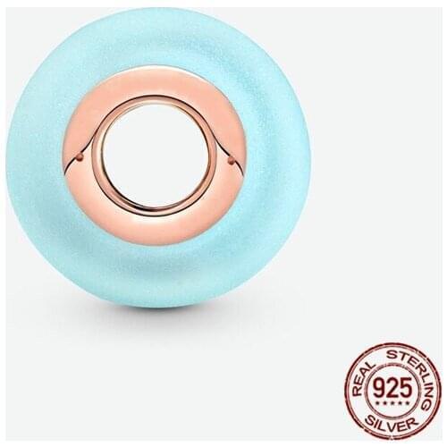 100% Real 925 Sterling Silver Blue Murano Glass Charm Fit Original 3mm Bracelet&Bangle Making Fashion DIY Jewelry For Women