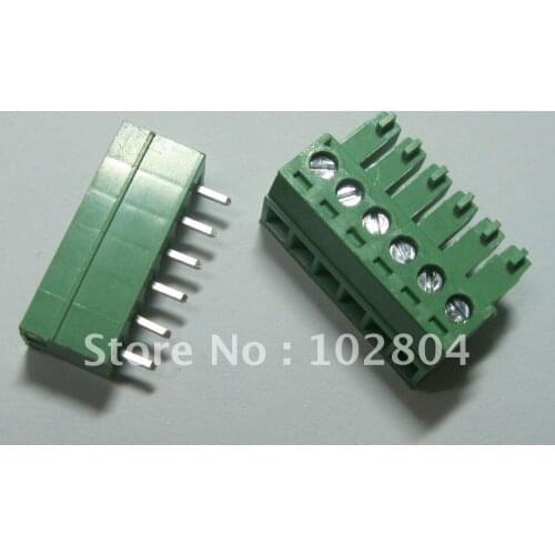 100 pcs 6pin/way Pitch 3.81mm Screw Terminal Block Connector Green Color T Type with pin