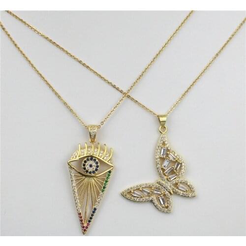 18inch 10pcs/lot New design cz necklace,eye/butterfly shape cz charm jewelry,popular plated copper necklace cheap wholesale