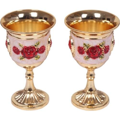 2pcs Pure Brass Wine Glass Classical Wine Set Wine Cup Handmade Small Goblet Household Copper Wine Glass Drinkware Tumbler Cups