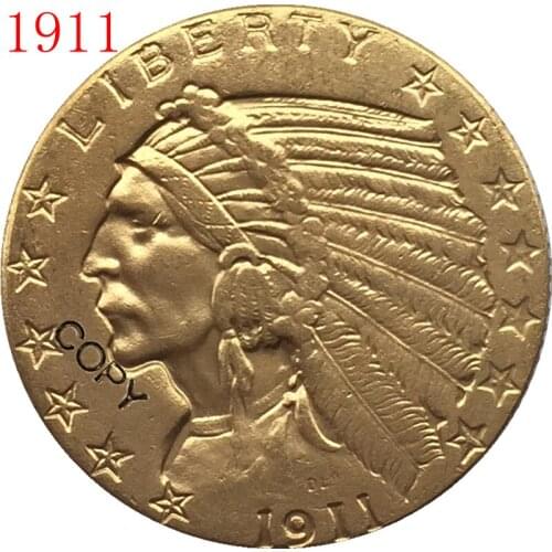 24-K gold plated 1911 $5 GOLD Indian Half Eagle Coin Copy