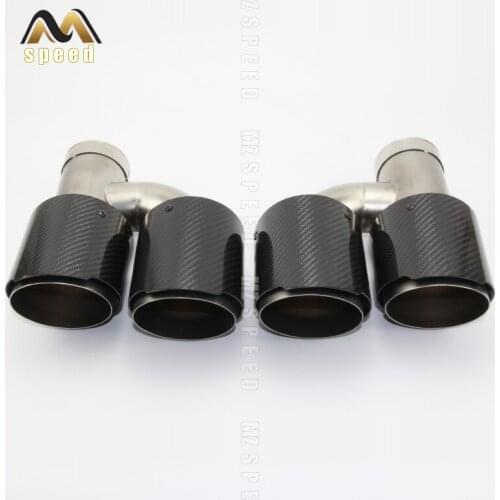 Car accessor stainless steel highlighted and brightened carbon fiber h-type double outlet straight edge exhaust pipe tailpipe