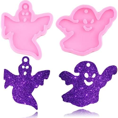 Shiny Glossy Halloween Ghost Keychain Silicone Molds DIY Handmade Eardrop Epoxy Resin Mold Polymer Clay Pendant Jewelry Moulds