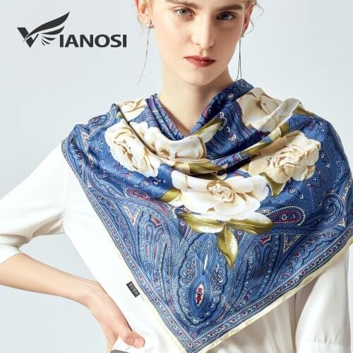 VIANOSI 2020 Luxury Print Large Square Scarf Autumn Silk Scarves Women Fashion Twill Satin Print Shawl