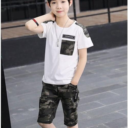 Kids boys summer clothes new camouflage jacket two-piece suit