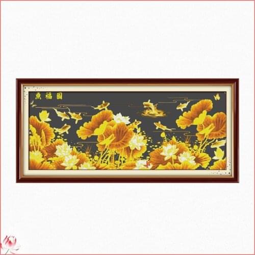 Nine Fishes Gathering Wealth Chinese Cross Stitch Kits Ecological Cotton Stamped Printed 14 11CT DIY Easy To Use Home Decoration