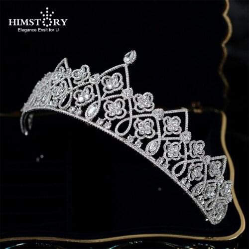 HIMSTORY Top Quality Royal Sparkling Zircon Brides Tiaras Crown White/gold Bridal Hairbands Headpiece Wedding Hair Accessories