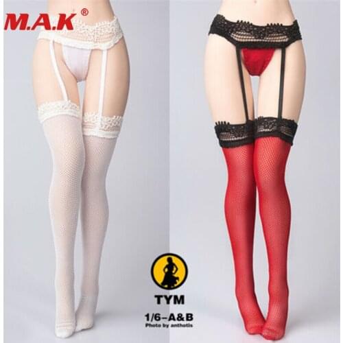 TYM024 1/6 Woman Sling Fishing Net Stockings Underwear Lace Garter Stockings Set in stock