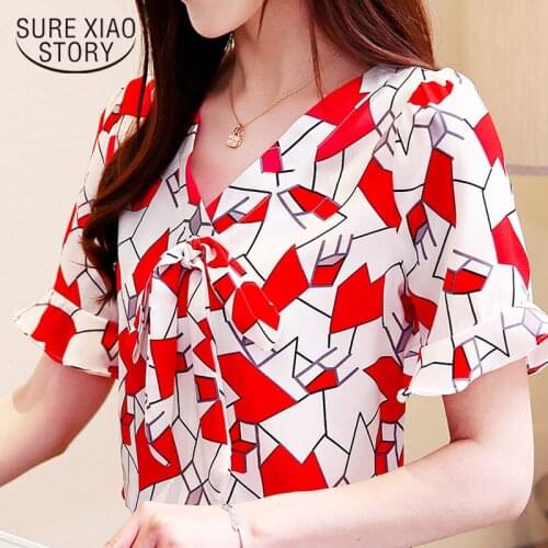 Korean fashion clothing 2021 ladies tops chiffon blouse blouse women harajuku Bow Butterfly Sleeve short shirts 2844 50