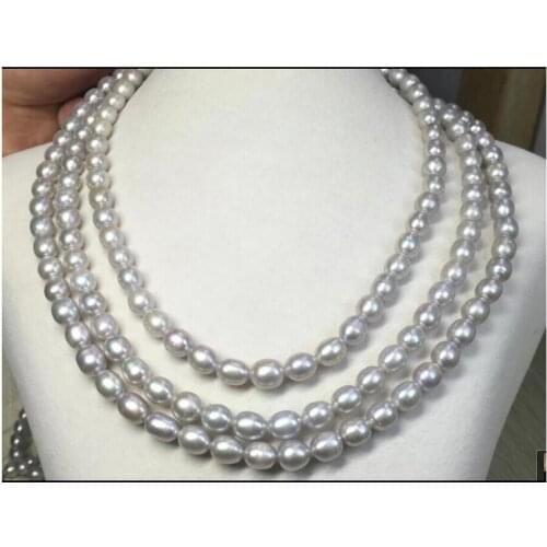 Beautiful AAA+8-9mm south sea Nature gray pearl necklace 50"14k clasp
