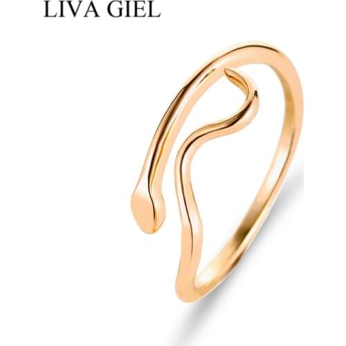 Minimalist Glossy Copper Single Ring Creative Snake Wavy Water Ripple Pattern Adjustable Ring Simple Small Couple Ring Gift