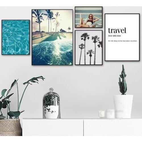 Sea beach Sexy girl travel quotes wall art canvas painting Nordic posters and prints wall pictures for living room bedroom decor