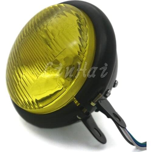 Motorcycle Black Amber Lens Metal Retro Halogen Headlight For Harley Cafe Racer Bobber Custom