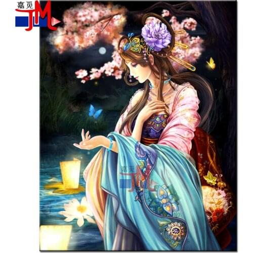 New Classical Beauty Full Square Round Diamond Painting Chinese Style Woman Portrait Mosaic Mural 5D Wall Art Flower Decor Gift