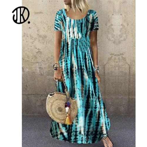 O Neck Stripe Print Dresses Female Short Sleeve Sexy Summer Dress 2021 Tie Dye Loose Gradient Casual Beach Dress Femme Long Robe