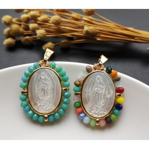10pcs/lot 24x29mm Natural Virgin of Guadalupe Mother of Pearl Shell Pendant Guadalupe Mother Pearl Charms for Necklace Gift
