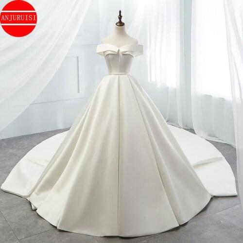 Off The Shoulder Wedding Dress 2021 Vestidos De Novia Cathedral Train Satin Bride Gown Robe Mariage Trouwjurk Boda Lace Up Back
