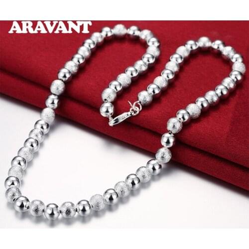925 Silver 8MM Sand Bead Chain Necklace For Men Women Trendy Wedding Engagement Jewelry Free Shipping