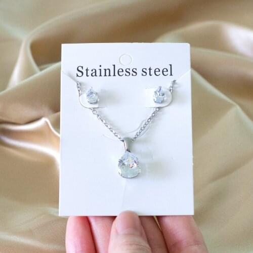 Silver Color Heart Cubic Zirconia Pendant Necklace and Stud Earrings for Women Girl Fashion Jewelry Set Party Gift Accessories