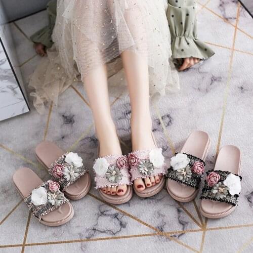Womens Slippers for Summer Wear, New Fashion, Wild Flowers, Flip-flops, Casual Thick-soled Non-slip Beach Sandals and Slippers