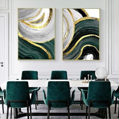 Nordic Green Golden Foil Canvas Paintings Abstract Wall Art Picture Posters and Prints Home Decoration For Living Room Cuadros
