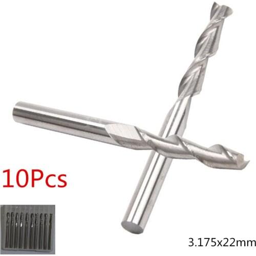 10pcs Double Flute Spiral Cutter 3.175x22mm CNC Router Bits Wood Acrylic Drill