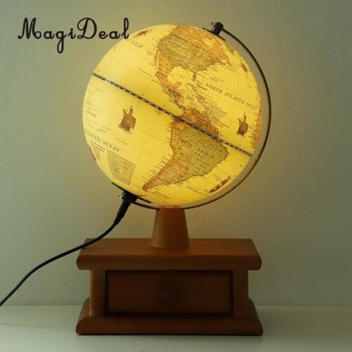 Vintage Wooden Base World Map Globe Decorative Desktop Rotating Geography Globe Educational Gifts