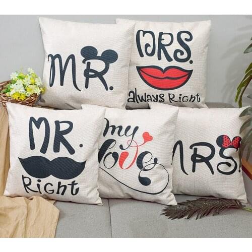 Vintage Cotton Linen Lips Cushion Cover Decorative Letter Pillowcase Chair Seat and Waist Square 45x45cm Pillow Cover cojines