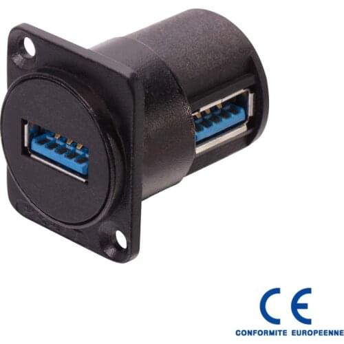 High quality 2pcs/lot USB3.0 Chassis Panel Mount Network USB3.0 socket with bends socket for D type panel