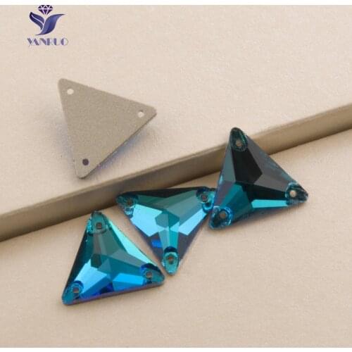 YANRUO 3270 Triangle Blue Zircon Sew On Crystals Dresses Glass Rhinestones Sewing Strass Clothes
